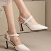 Fashionable Single Shoe Sandals for Women's Summer  New Mid Heeled Soft Leather Foreskin Fashion High Heels