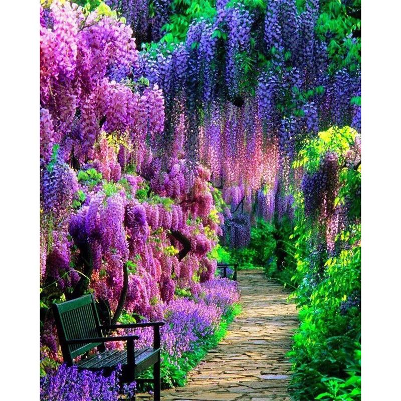 5D DIY Diamantmaling Naturlandskap Husbygning Diamantbroderi Maling Full Rund Diamantmosaikk DIY Hjemmedekor Gave