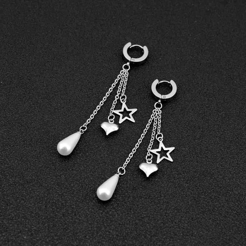 Stainless Steel Earrings Jewelry Love Star Tassel Pearl Earrings Ear Clips for Women Titanium Steel Water Drop Pearl Ear Clips