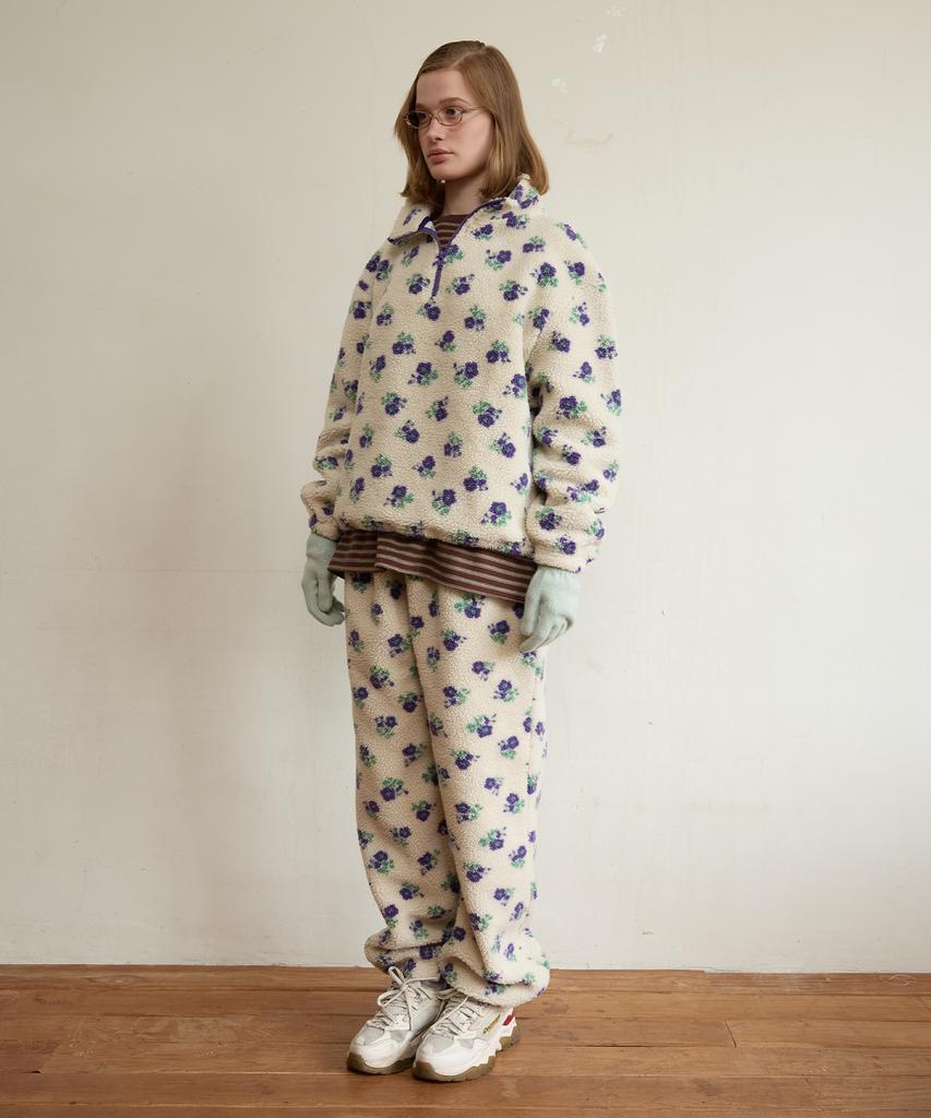 FUNFROMFUN Fleece Banding Jogger Pants, Floral