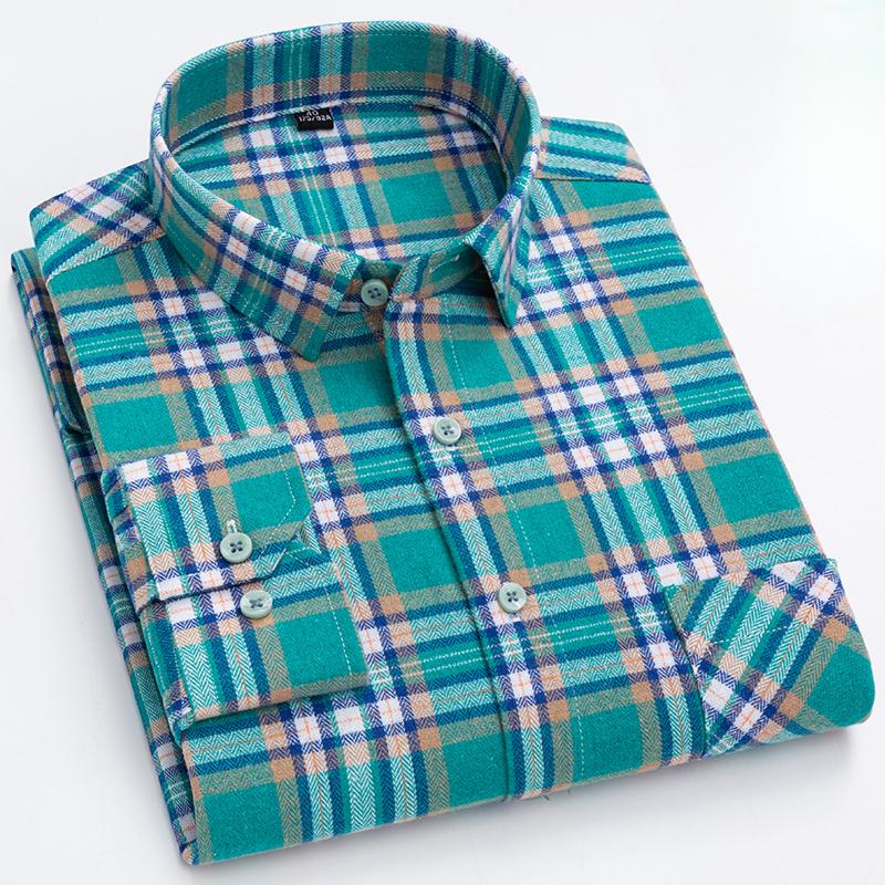 

Fashion korean popular clothes 100%cotton brushed long sleeve shirts for man slim fit casual plain shirt soft plaid designer top 44