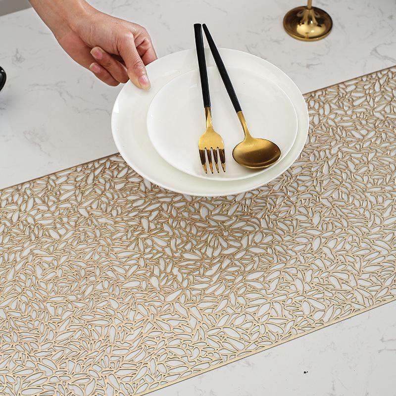 33x150cm PVC Hollow Textured Table Runner Wedding Party Decoration Tablecloth Modern Minimalist Anti Slip and Heat-insulating Western Style Placemat