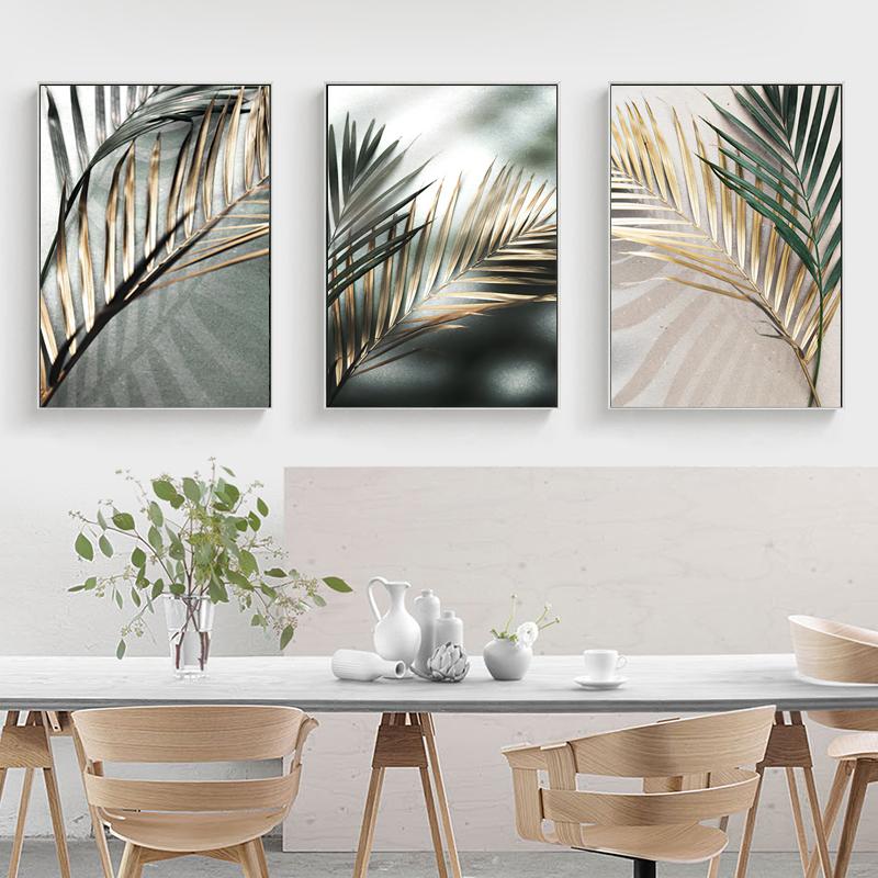 Nordic Wall Art Golden Palm Leaf Plant Canvas Painting Print Poster Botanical Scandinavian Decoration Picture Artwork Home Decor