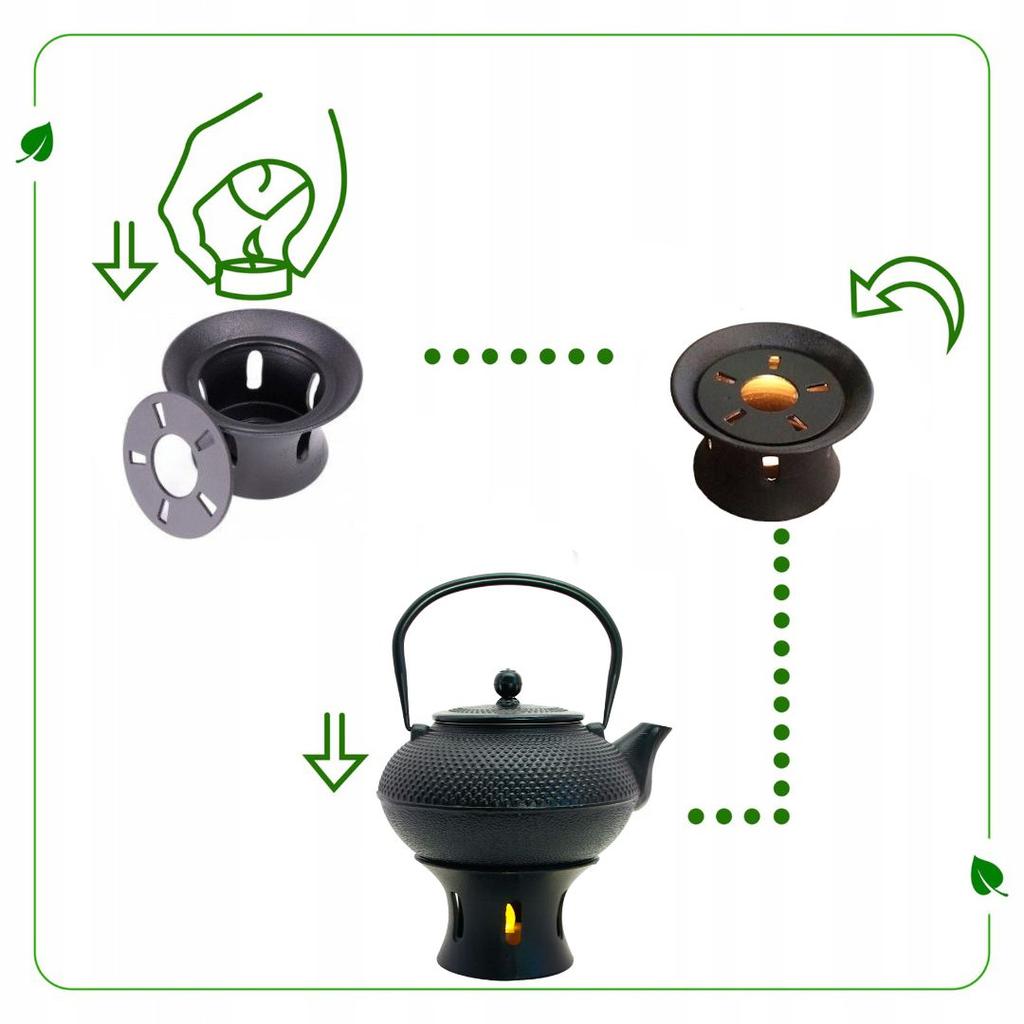 Kettle 0.8L Cast Iron Teapot Infuser Tea Strainer Set + Warmer