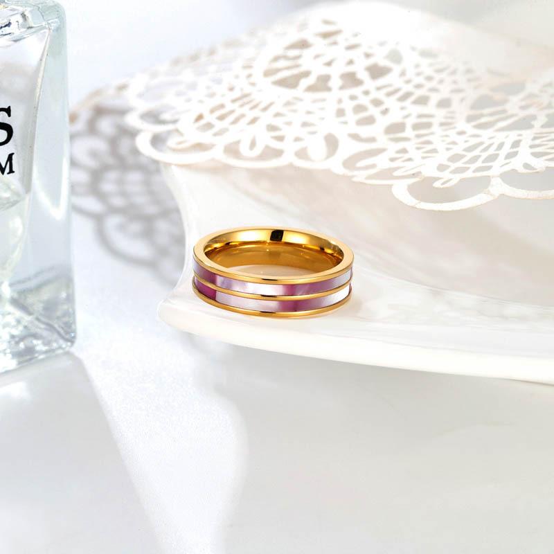 Bague Nacre Double Couche Luxe Léger Niche Bague Simple Bijoux Acier Titane Haute Rétention de Couleur pour Femmes