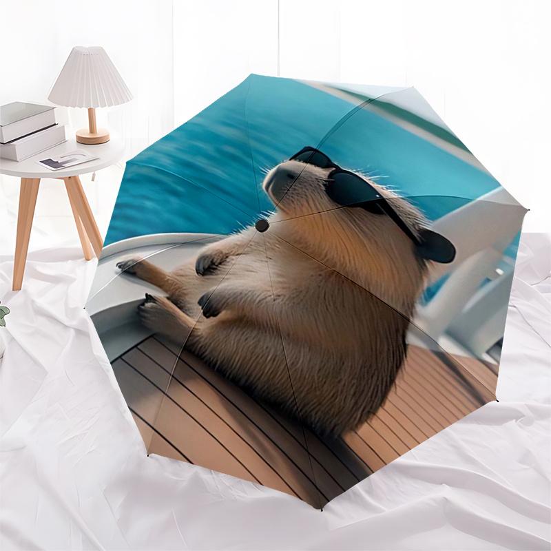 Capybara Themed Travel Umbrella-8 Ribs Automatic Opening and Closing, Portable Folding Design, Compact and Stylish Umbrella Suitable for Out