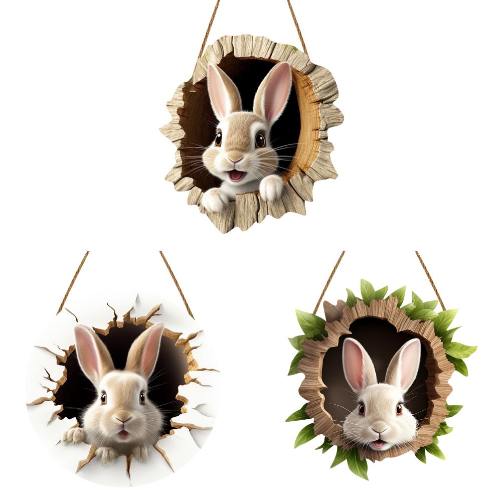 3/1 Set Easter Bunny Door Sign Pendant Decoration Wooden Hanging Spring Happy Rabbit Construction Door Easter Party Decor 2025
