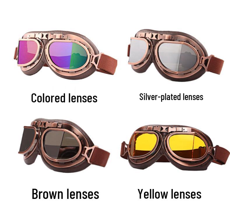 Retro Silver Frame Harley Motorcycle Goggles - Foldable Windproof Antique Bronze Design for Karting