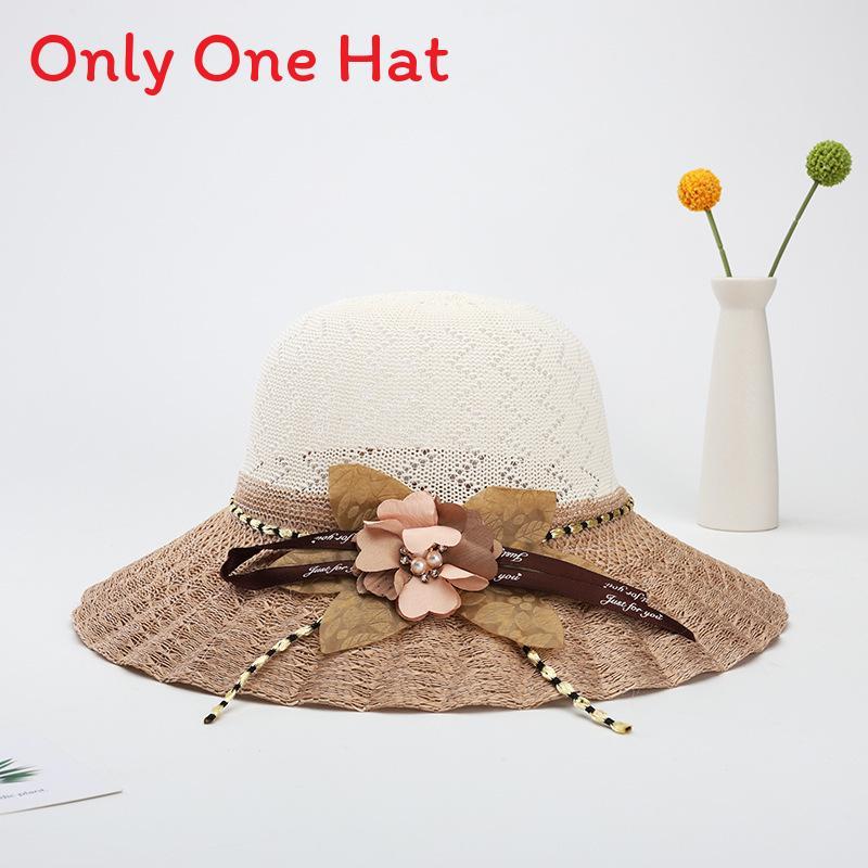 Straw Hat Women Summer Sunshade Wide Brim With Flower Pattern For Beach Vacation