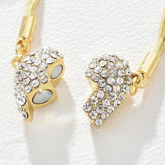 Yousheng Women Necklace Magnetic Broken Heart Pendant Rhinestone Three-layered Snake Bone Chain Prom Party Clavicle Necklace Weddings Jewelry