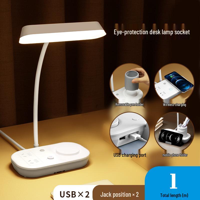 AA Grade LED Eye-Protection Desk Lamp with USB, Soft Light, Night Light, and Wireless Charging for Bedroom or Bedside