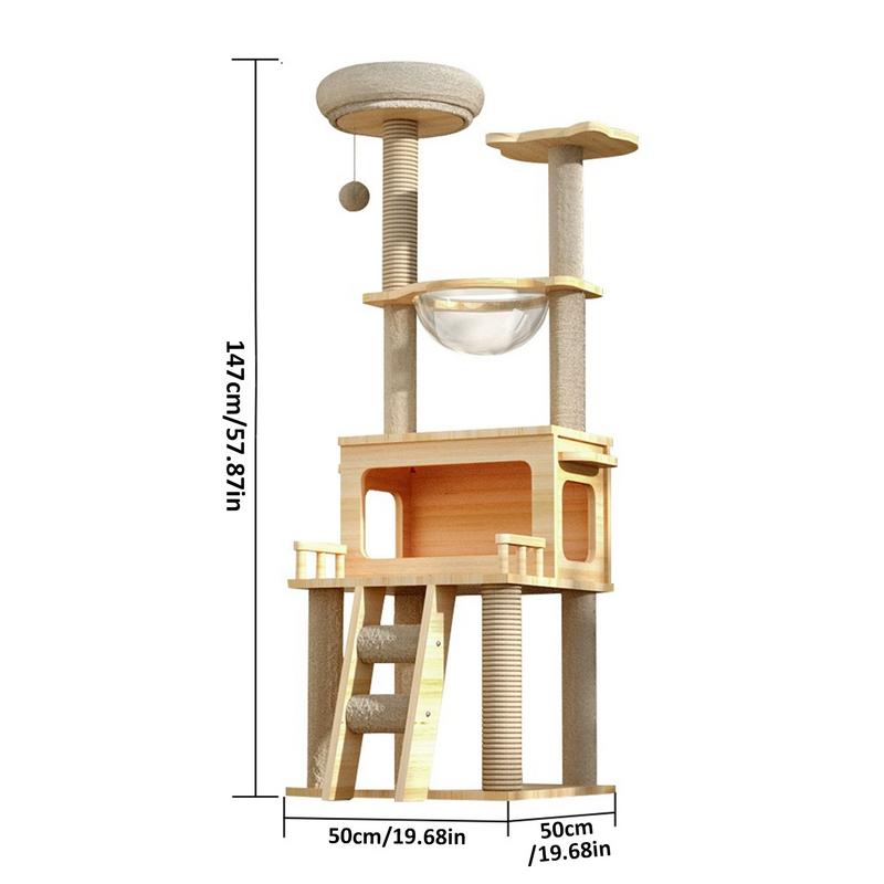 Cat Scratching Post Tree Tall Cat Tower With Top Perch Clear Hammock Cat Condo Pet Activity Tree Modern Cat Tower For Sleeping