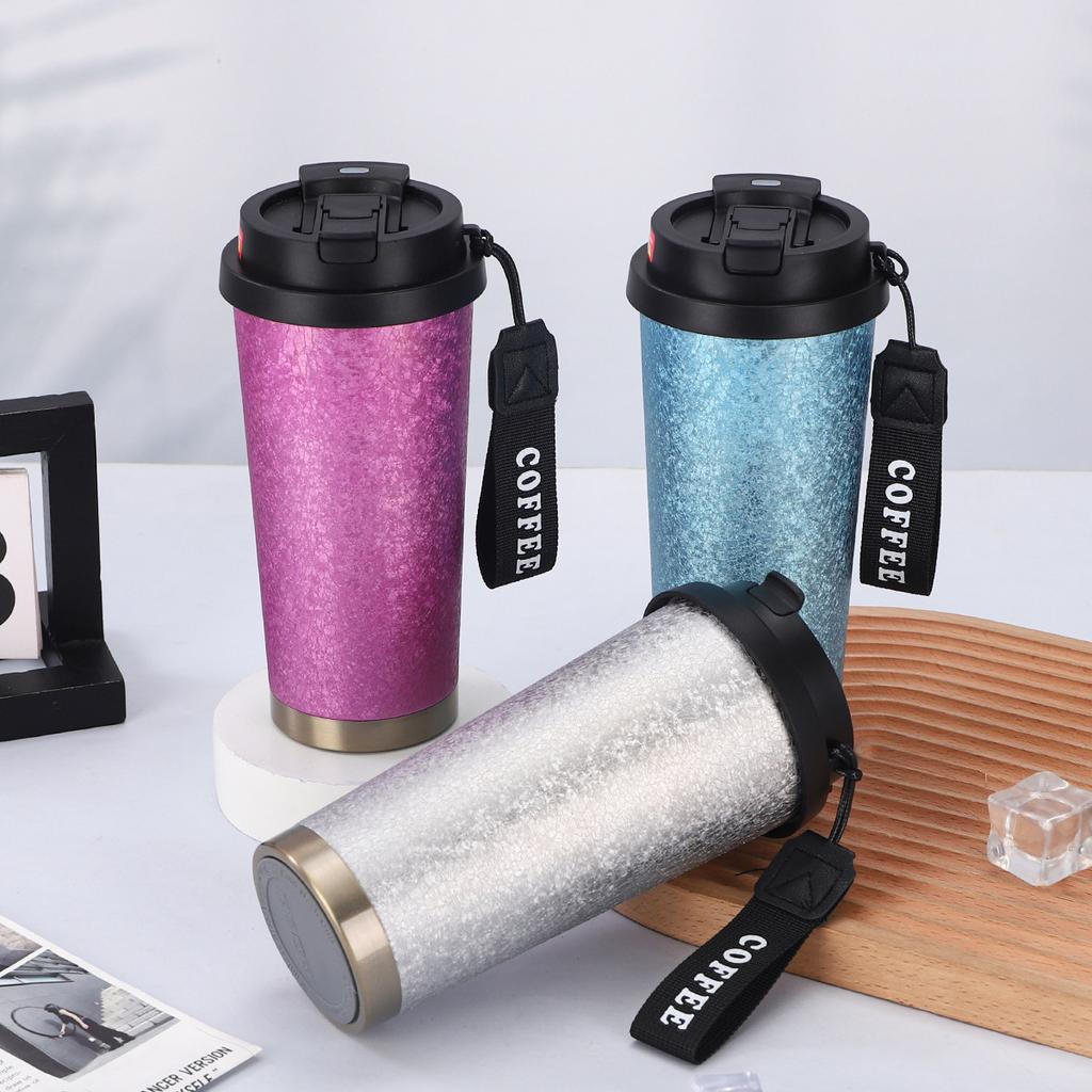 New Stainless Steel Coffee Cup High Appearance Level Double Drink Thermos Cup Will Carry Rope Double Gift Cup