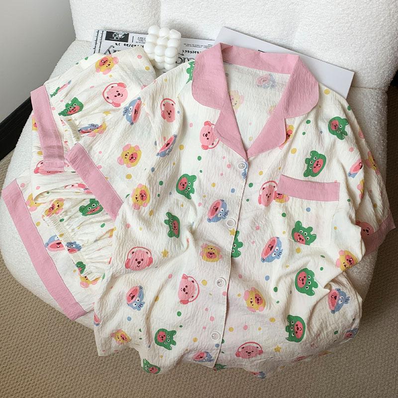 

Летняя женская пижама из хлопка с облачками и кроликом Лоппи, комплект из трех предметов с коротким рукавом в милом стиле для девочки M