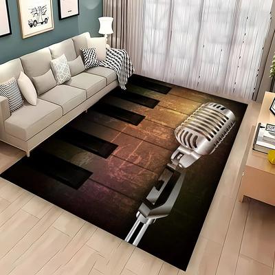 Lustiger Teppich mit Mikrofon-Aufdruck für Heim-Wohnzimmer-Dekoration Fußmatte Couchtisch-Bereichsteppich Rutschfest Schlafzimmer Bettvorleger