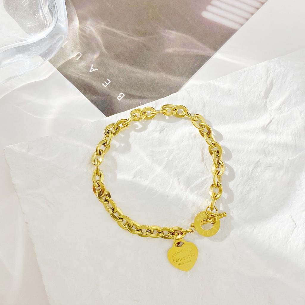 Women's Stainless Steel Heart Letter Pendant OT Buckle Bracelet  Fine Jewelry Exquisite Gift round