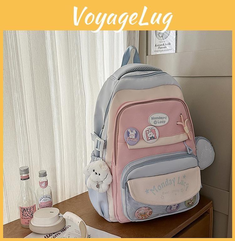 Contrasting Color Cute Backpack With Large Capacity And Letter Design Print