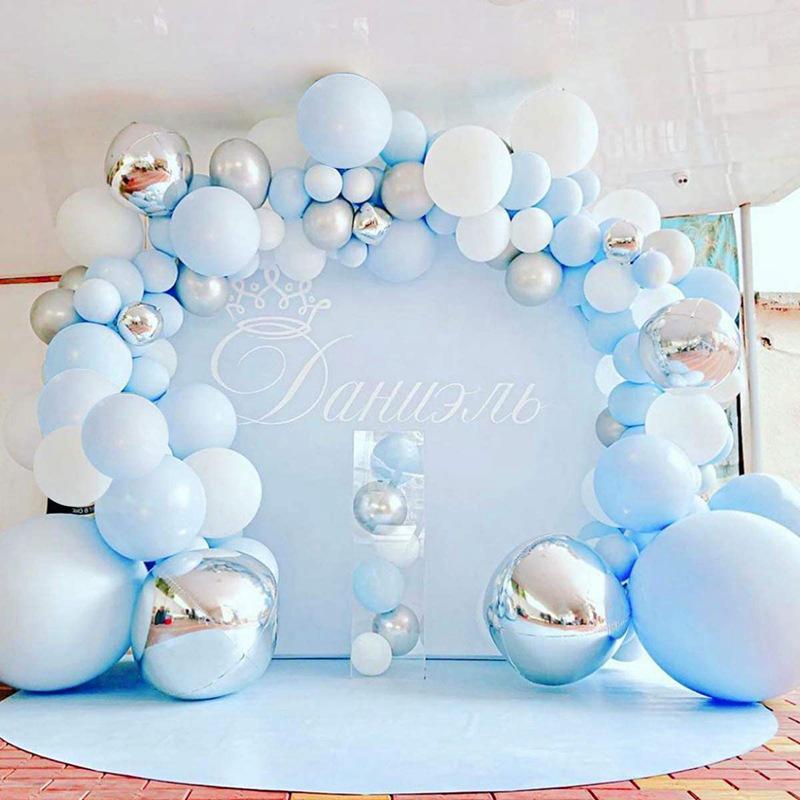 Silver 4D Macaron Blue Balloon Chain Set for Weddings & Parties