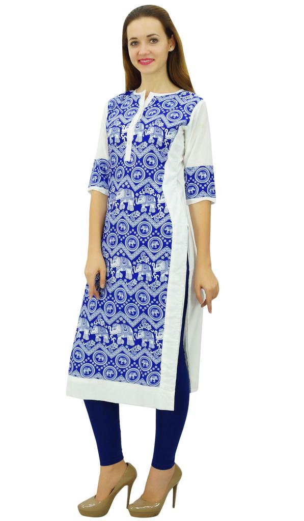 Phagun Women's Designer Straight Black Kurta 3 4 Sleeve Printed Casual