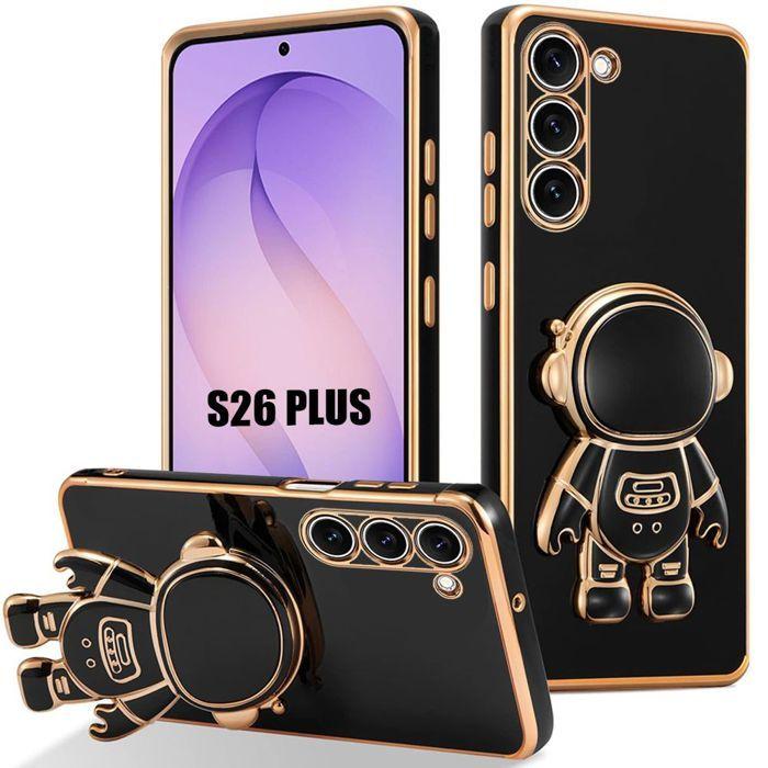 Coque pour Samsung Galaxy S26 Plus, Silicone Slim Anti-Rayures avec Support Motif Astronaute - Noir