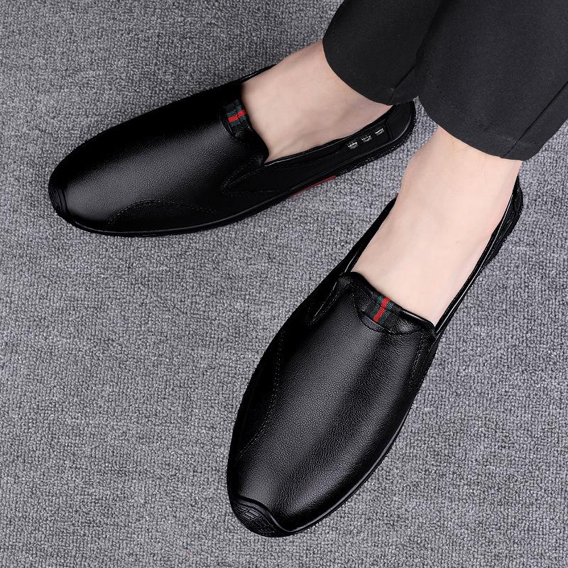 Men's Shoes Spring Business Casual Leather Shoes Men's First Layer Cowhide Soft Sole Men's Driving Shoes Lazy One Pedal Dad Shoes