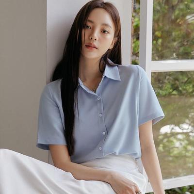 Damen Slim Fit French Drape Einfarbige Sommerbluse