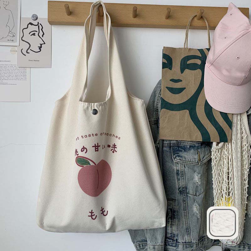 Peach Canvas Tote Bag Purses and Handbags for Women Shopper Cute Designer Shoulder Bag Print Eco Bag