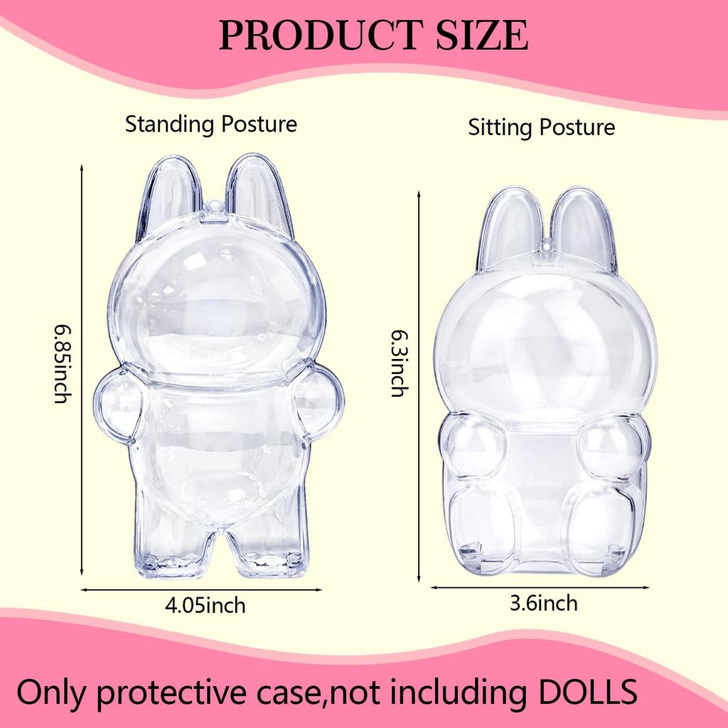 1-3 pcs Protective Case Cover for Labubu Doll V1 V2 V3V4,Plastic Acrylic Display Case for Standing and Seat Series with Keychain