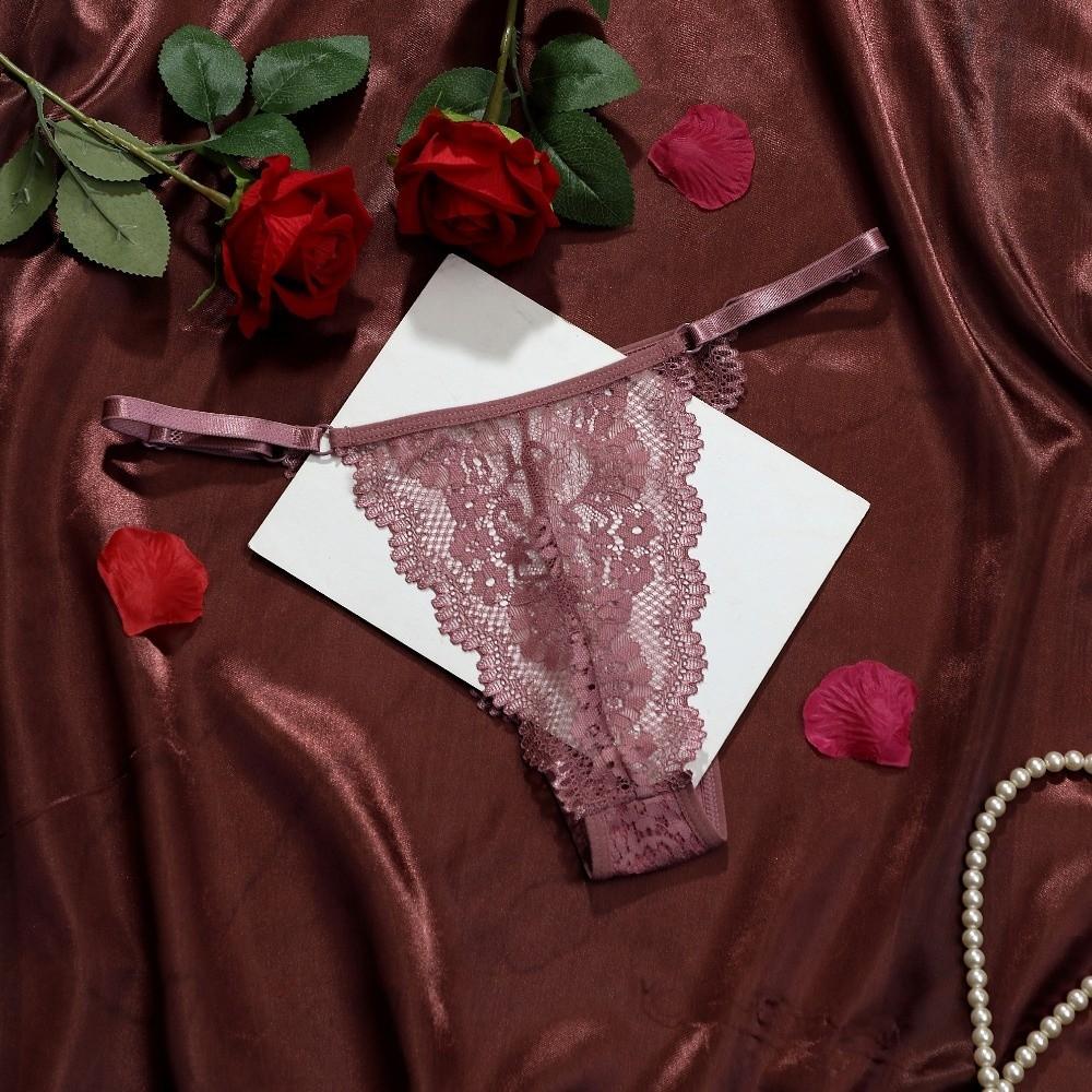 Breathable Soft Lace Flower Thongs Solid Color Underpants Low Waist Briefs Lingerie Traceless T-back Panties Daily Wear