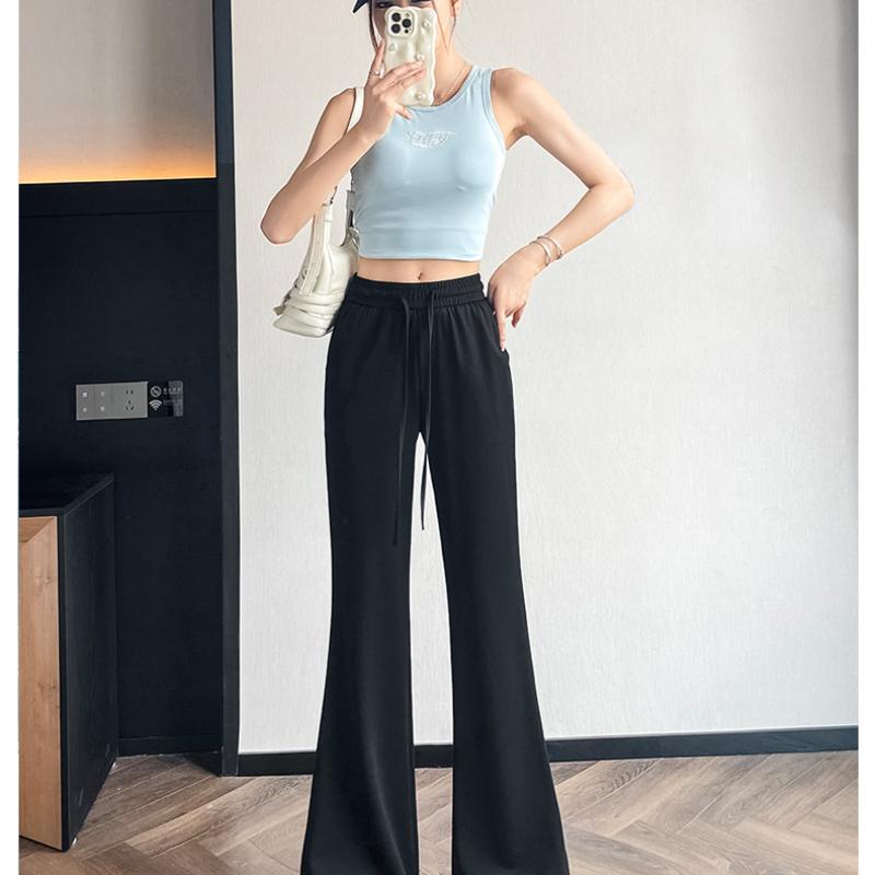 Schwarze Schlaghose aus Eisseide Sommer Neu Große Größe Übergröße Locker Lässige Hose Dünne Atmungsaktive Kühle Hose für Damen