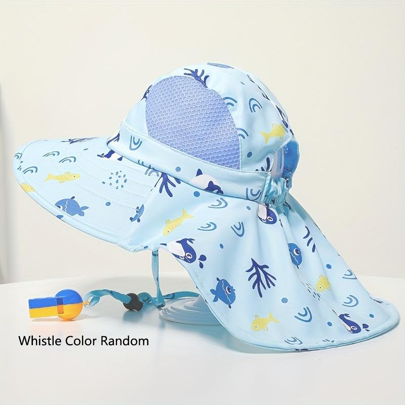 Kids UV Protection Sun Hat With Cape Quick Dry Breathable Beach Cap Summer Printed Outdoor Shade Headwear For Boys Girls