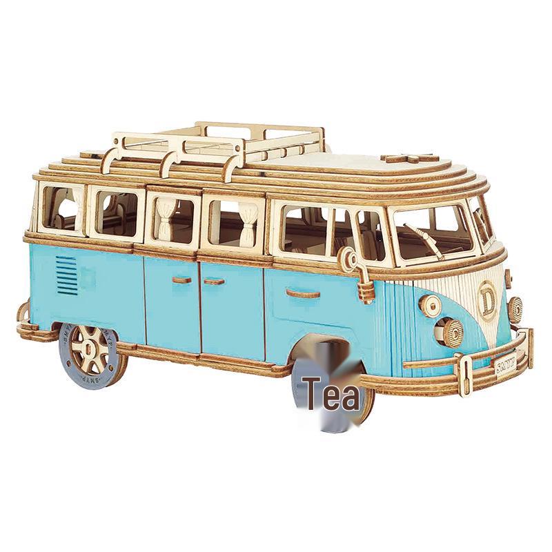 European Wooden Camper Van Jigsaw Puzzle - 3D DIY Assembly Car Model for Children