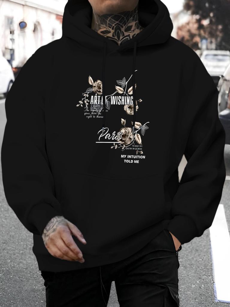 2026 Summer New Arrival Unisex Western Casual All-Match Style Fashion Unisex Hooded Sweatshirt with Unique Print Pattern Featuring Floral And Text Des