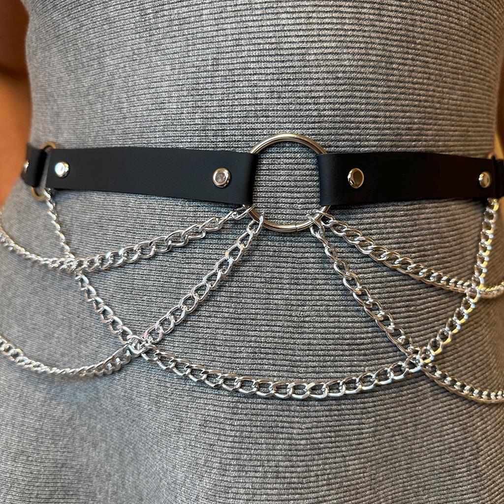 Women'S Sexy Pu Leather Body Chain Waist Belt Gothic Style Belly Harness Jewelry Accessory For Clothing