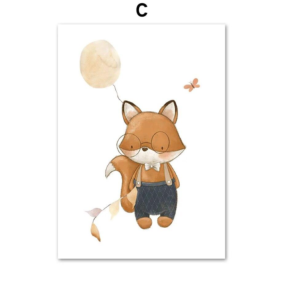 Boho Cartoon Bear Fox Goose Deer Hot Air Balloon Wall Art Canvas Painting Posters And Prints Pictures For Baby Kids Room Decor