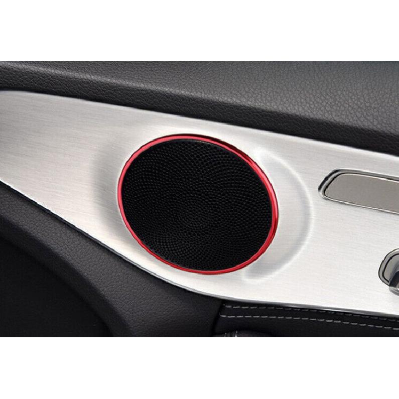 For Mercedes-Benz GLC 2016-2022 Red Alloy Inner Door Speaker Sound Ring Trim 4pc
