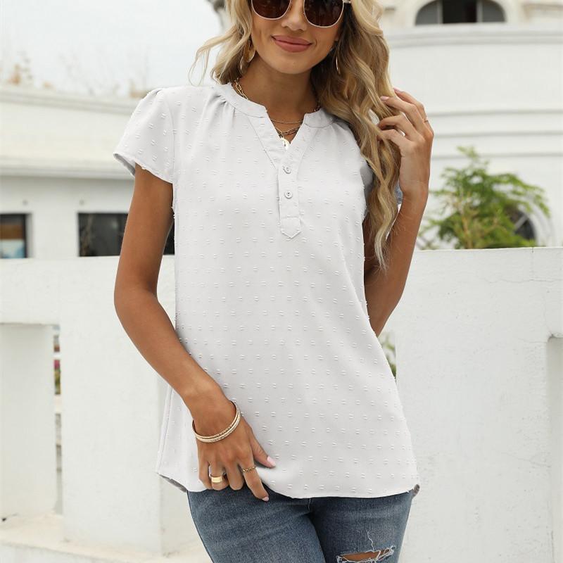 HNXC Damemote Uformelt sommer Ensfarget trykk Kortermet V-hals bluser og skjorter