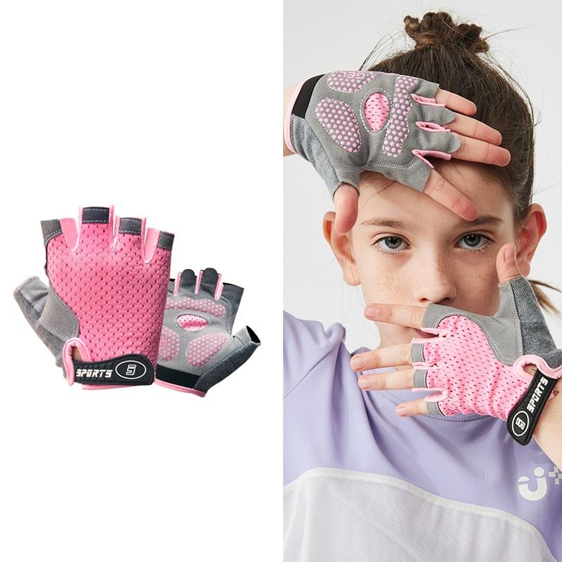 

Outdoor Children Hanging Bar Gloves Kids Half-finger Cycling Sports Gloves Pull-up Anti-slip Gloves for Boys Girls 3-8Y рожевий