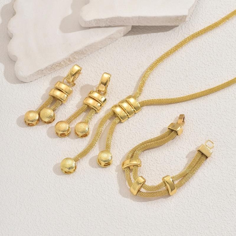 Modern Alloy Jewelry Trio Long Pendant Necklace Earrings Bracelet Set for Everyday Wear Parties Business Event