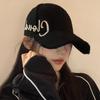 Letter embroidery black baseball cap women's summer wide brim hard top cap big head circumference showing face small hat