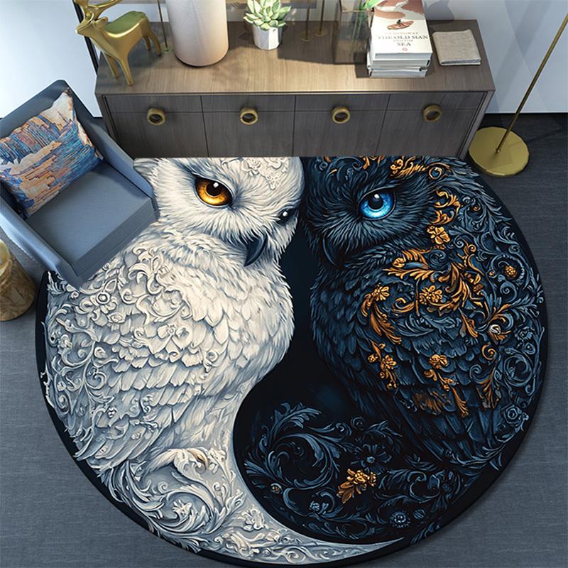 Yin Yang Owl Round Area Rug,Carpet Rug for Living Room Bedroom Sofa Playroom Decor,Non-slip Floor Mat
