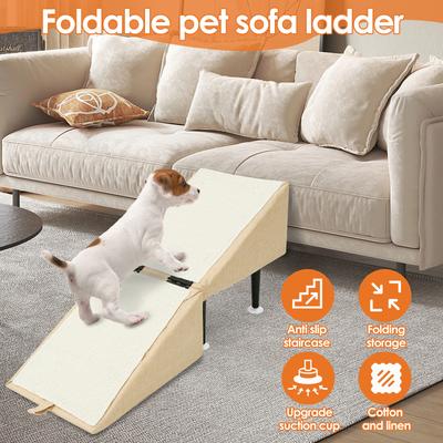 Split Ottoman Dog Ramp Plush/Cotton Hemp Style Non Slip Cat Dogs Stair Multi-role Pet Safety Ramp Pet Supplies for Bed Sofa Car