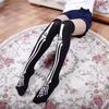 Black Gothic Punk Skeleton Socks Vintage Thin Knee High Non-Slip Over Knee Girls Punk Printing Long Tube Socks Cosplay Halloween