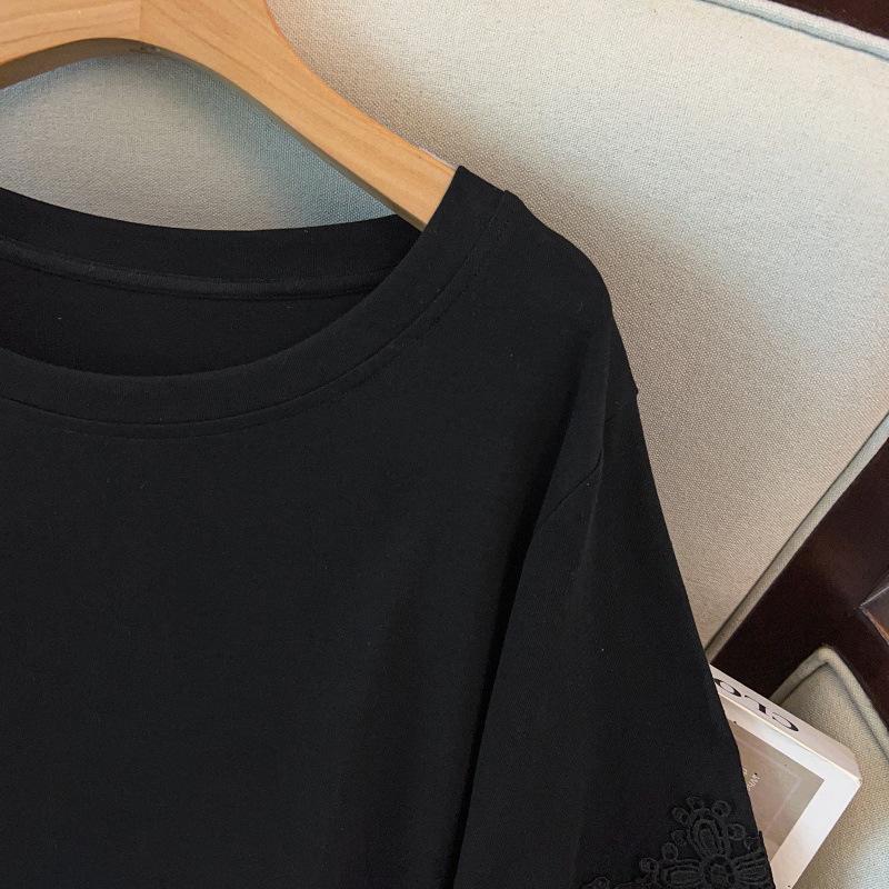 Plus Size Women's Loose Round Neck Mid-Length Short Sleeve T-Shirt (Bust 150/160)