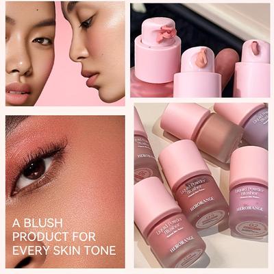 Liquid Powder Blush Hydrating Waterproof Formula with Matte Finish, Buildable Natural Pink/Purple/Red Shades Long-Lasting Creamy Texture Face Makeup