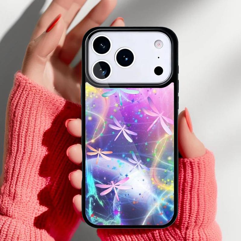 Floral Colorful Dragonfly Phone Case for iPhone 17 16 15 14 13 Pro Max Back Cover for 12 11 Pro Coque