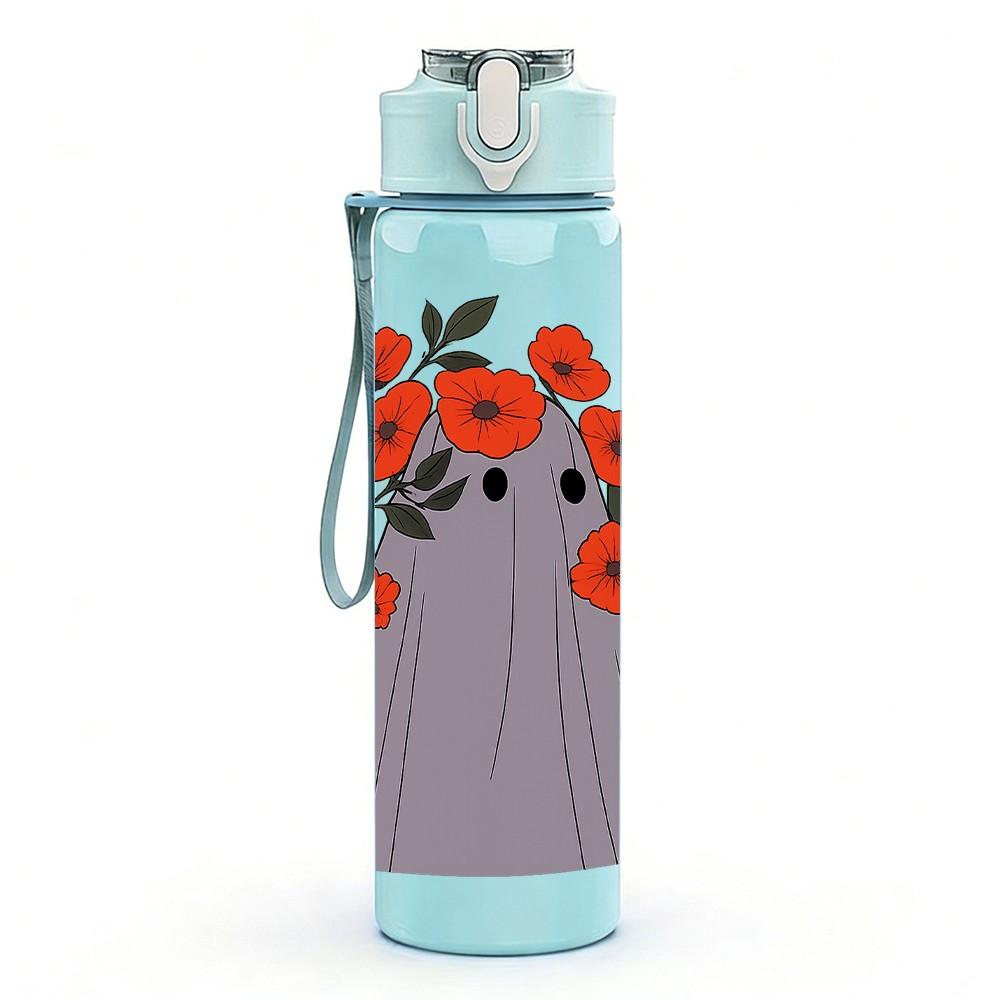 1PC Red Poppy Flower 750ml Color Plastic Sports Water Bottle Leakproof Flip Straw Lid Suitable for Sports Office Home Use