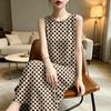 Summer Polka Dots Tank Dress for Women Casual Crew Neck Beach Vacation Sundress Loose Sleeveless Midi Dress