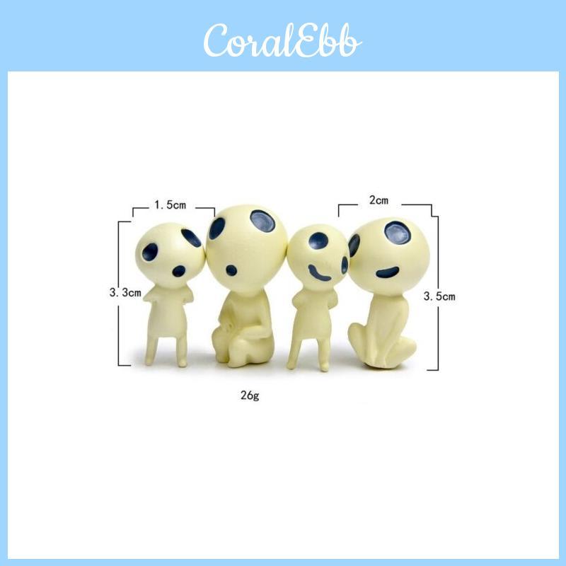 Enchanting 4pcs Cute Studio Ghibli Princess Mononoke Forest Spirit Elf Kodama Figures Collection