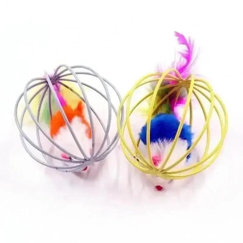 1 Pcs Interactive Cat Teasing Toys Simulation Of Mice In Wire Cages Mini Cat Toys Balls Pet Novel Spherical Cat Toy Wholesale